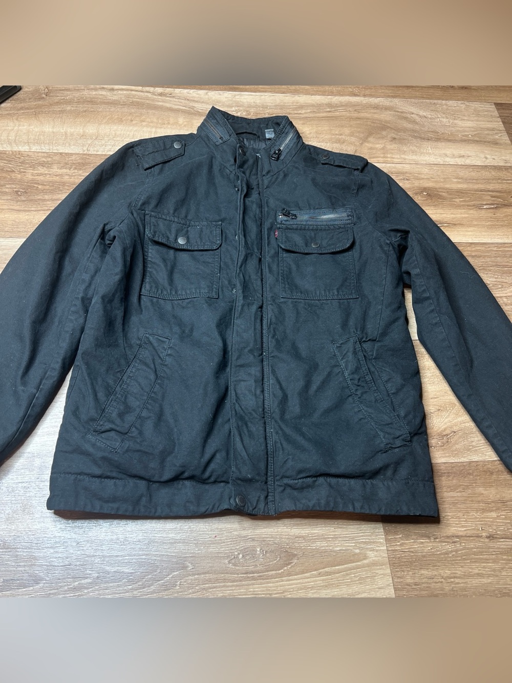 Levi's Jacket Mens Small Black Canvas Quilted Lined Full Zip Pockets Insulated